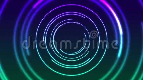 彩色霓虹灯发光的线性圆圈抽象视频动画视频的预览图