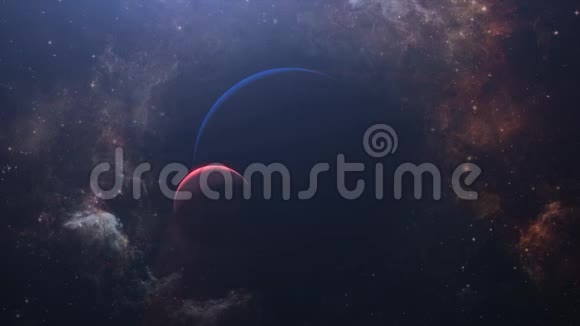 神秘星球和卫星太阳月食的现实三维动画高质量的4K动画关于宇宙深空间星星视频的预览图