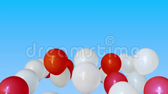 做一堆红白相间的气球集合概念三维动画视频的预览图