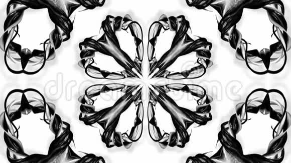 带有黑白丝带的4k循环动画是扭曲的并形成复杂的结构万花筒效应75视频的预览图