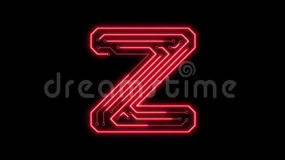 动画红色霓虹灯发光字母字母Z作为电路板风格视频的预览图
