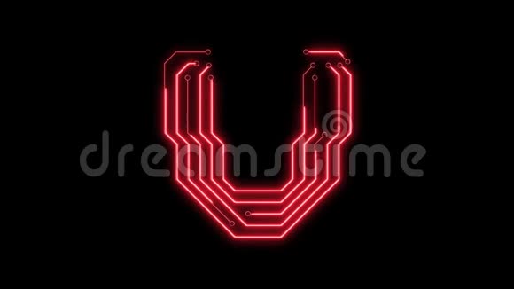 动画红色霓虹灯发光字母V作为电路板风格视频的预览图