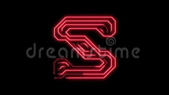 动画红色霓虹灯发光字母S作为电路板风格视频的预览图