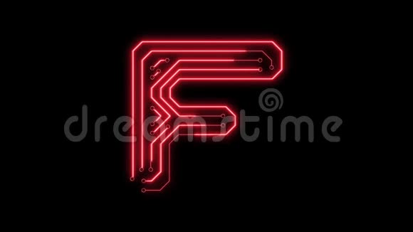 动画红色霓虹灯发光字母F作为电路板风格视频的预览图