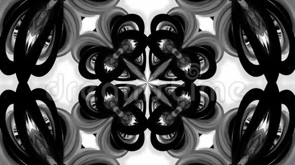 带有黑白丝带的4k循环动画被扭曲并形成复杂的结构作为万花筒效应38视频的预览图
