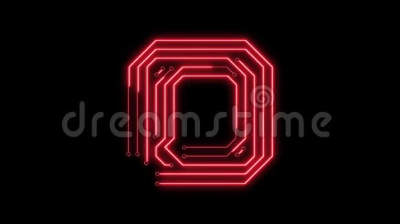 动画红色霓虹灯发光字母O作为电路板风格视频的预览图