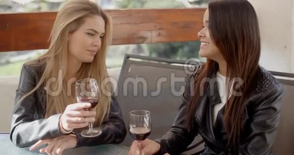 女人为了酒和朋友说话视频的预览图
