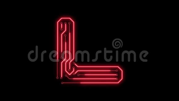 动画红色霓虹灯发光字母L作为电路板风格视频的预览图