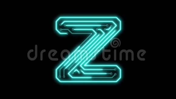 动画蓝色霓虹灯发光字母字母Z作为电路板风格视频的预览图