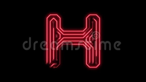动画红色霓虹灯发光字母H作为电路板风格视频的预览图