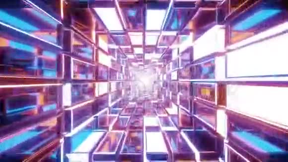 抽象玻璃隧道与发光颜色背景壁纸三维插图运动背景无尽循环视频的预览图
