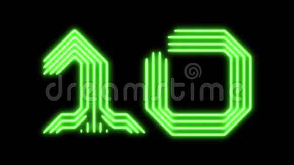 从10到0的绿色发光计数器电路板形状的数字视频的预览图