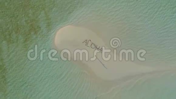 在菲律宾热带岛屿的白色海滩上放松的可爱旅行情侣的空中景观视频的预览图