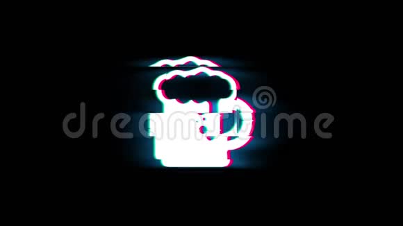 啤酒啤酒杯干杯玻璃啤酒符号上的小故障复古动画视频的预览图