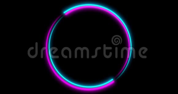 霓虹灯圈背景与LED框架屏幕荧光抽象蓝色紫色循环动画4K视频的预览图