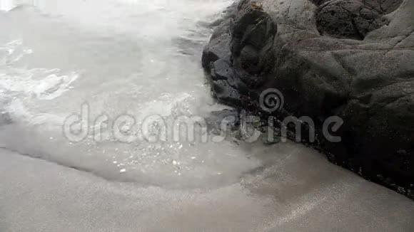 沙滩上的雾日海浪视频的预览图
