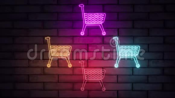 现代霓虹灯购物篮伟大的设计为任何目的网店购物车图标霓虹灯招牌视频的预览图