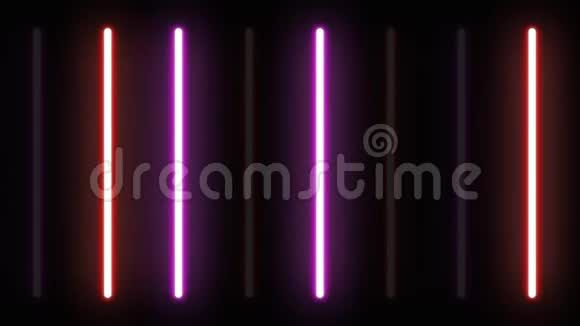 新生儿背景紫色和红色霓虹灯背景在黑色背景上闪烁明亮的现场霓虹背景4K无缝环视频的预览图