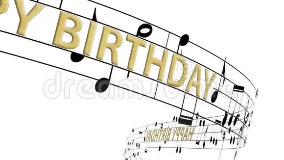 带有金色生日快乐信息的音乐音符视频的预览图