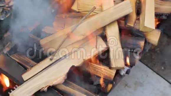 在烤架上烧木头做烧烤视频的预览图