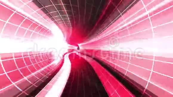 红色虚拟现实隧道中的抽象速度运动视频的预览图