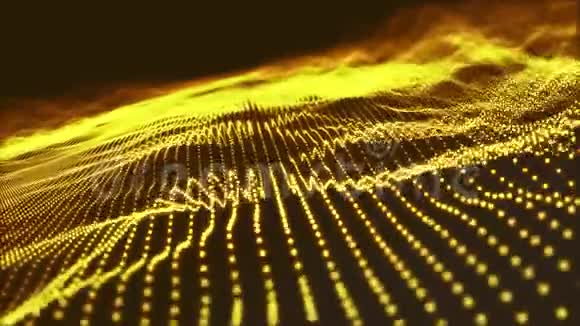 抽象黄金粒子波未来技术数字数据点飞溅动画三维渲染视频的预览图