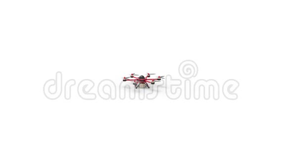 红色无人机运送货物红色六翼飞行器设计携带未来的货物交付照相机飞到了一个视频的预览图