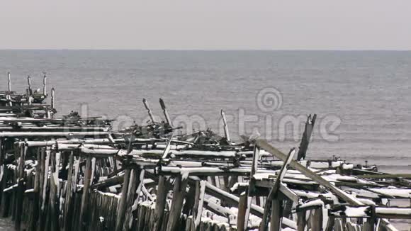海浪在波罗的海的防波堤上破碎视频的预览图