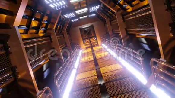 在宇宙飞船隧道里飞行科幻未来空间走廊VJ的标题和背景无缝环形空间视频的预览图