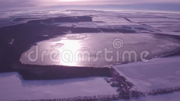 森林中央的大型冰冻湖4K视频的预览图