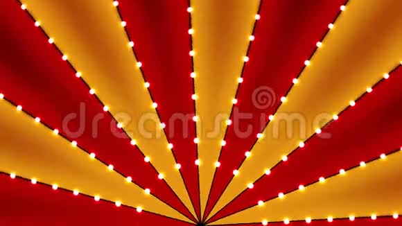 圆形动画旋转循环背景的红色和金色线条条纹与星座灯泡锡反向运动视频的预览图