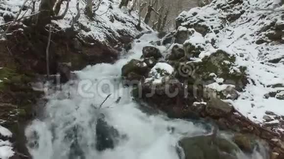 森林雪河鸟瞰图视频的预览图