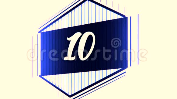 从10到1在菱形银板上倒计时宽蓝色条纹安尼米昂摘要上的数字变化视频的预览图