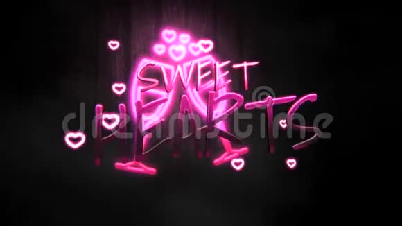 动画特写甜蜜的心文字和运动浪漫的心情人节闪亮的背景视频的预览图