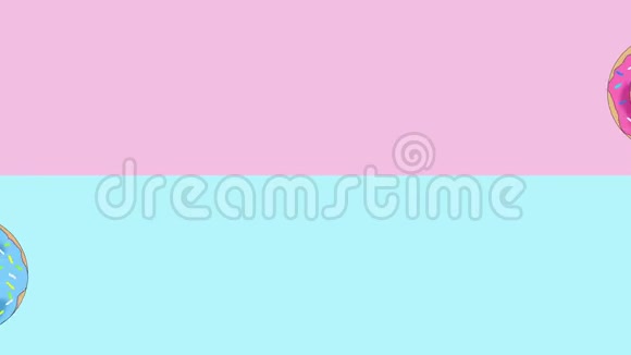 滚动甜甜圈的4k视频粉红色和蓝色两行下面是粉红色和蓝色的背景是一幅漫画视频的预览图