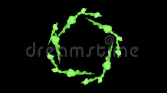 黑色背景上的绿色荧光墨水三维渲染与卢马哑光圆形油墨注射结构4视频的预览图