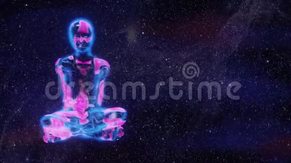 女人在冥想中闪耀着星星的背景视频的预览图