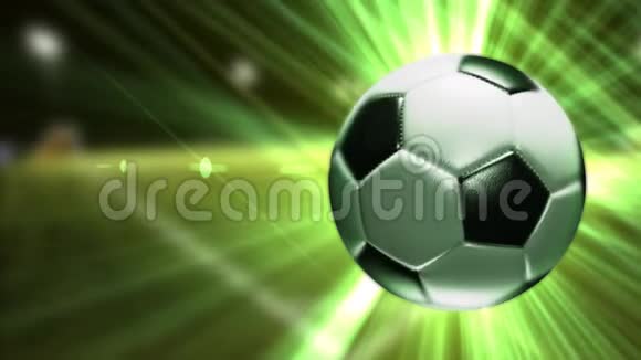背景与足球带有亮绿色光线的足球视频的预览图
