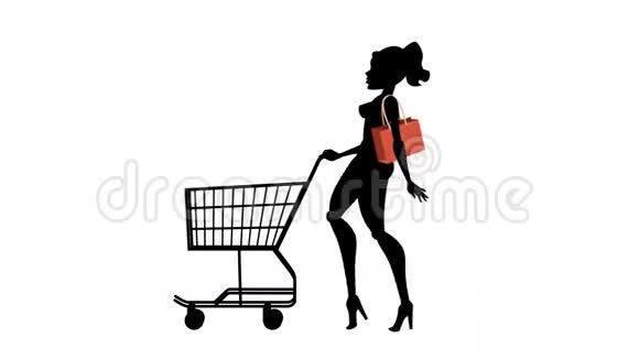 时尚女孩动画人物购物购物车02视频的预览图