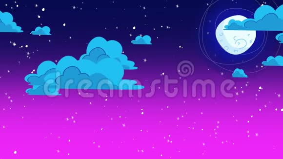 卡通动画背景与运动云和月亮抽象背景视频的预览图
