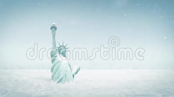 雪中自由女神像全球冷却概念视频的预览图