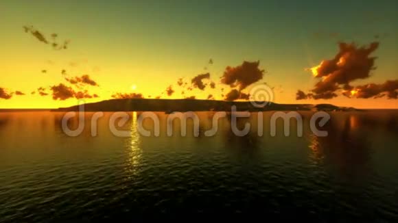 热带岛屿相机飞越海洋时间流逝日出视频的预览图