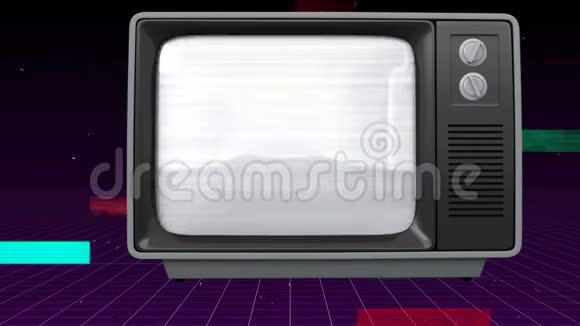 旧的电视帖子显示一个橙色的磁盘在空间背景与电视噼啪动画上的fo视频的预览图