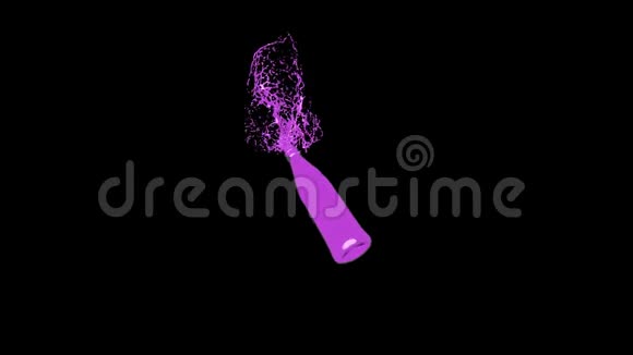 粉红色卡通液体从苏打水玻璃瓶中溢出在冷冻时间的影响下视频的预览图