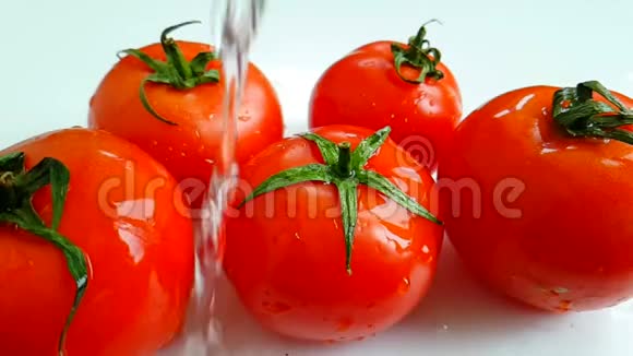 红鲜番茄倒水滴视频的预览图