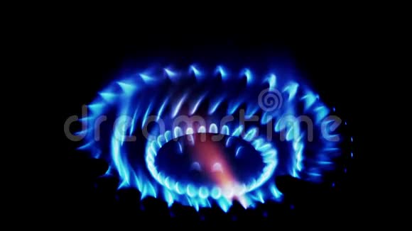炉子燃烧器中的天然气炎症在黑暗背景上关闭视图视频的预览图