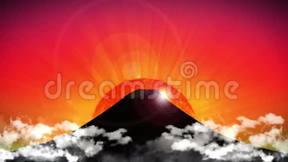 日本富士山太阳升起日本卡通动画红色背景视频的预览图