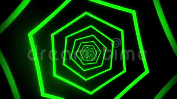 绿色霓虹灯六角隧道VJ循环运动图形背景视频的预览图