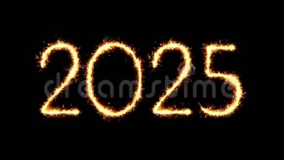新年快乐2025文字火花闪烁火花烟花循环动画视频的预览图