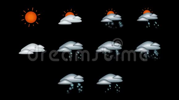 用于天气预报的云太阳雨雪的动画图标视频的预览图